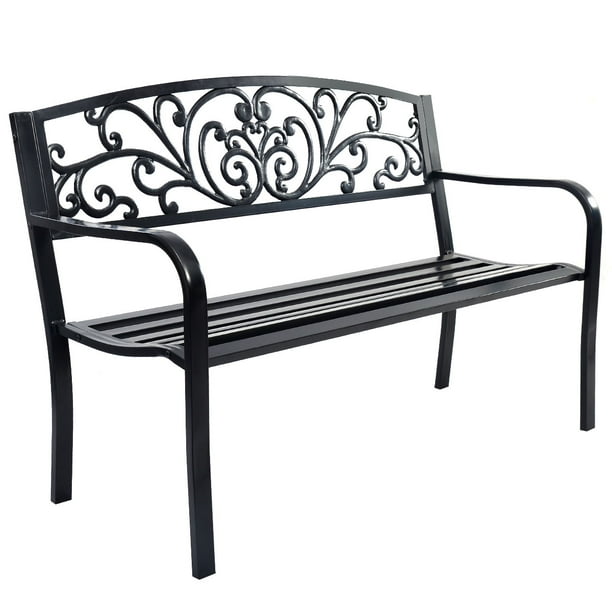 Topbuy 50'' Patio Bench Porch Chair Steel Frame Cast Iron Loveseat w