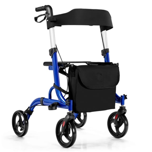 2-in-1 Rollator Walker & Wheelchair, Blue Convertible Mobility Aid for Seniors & Disabled with 330 lbs Capacity, 8" PVC Wheels, X-Shaped Frame for Stability