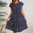 thumbnail image 4 of Liquidation d'Été 2025! Robe d'Été en Liquidation pour Femmes, Mode Femmes Imprimé Floral Manches Courtes Robe Confortable Col Rond Tenue de Vacances d'Été Élégante Robes à Volants Florales, 4 of 4