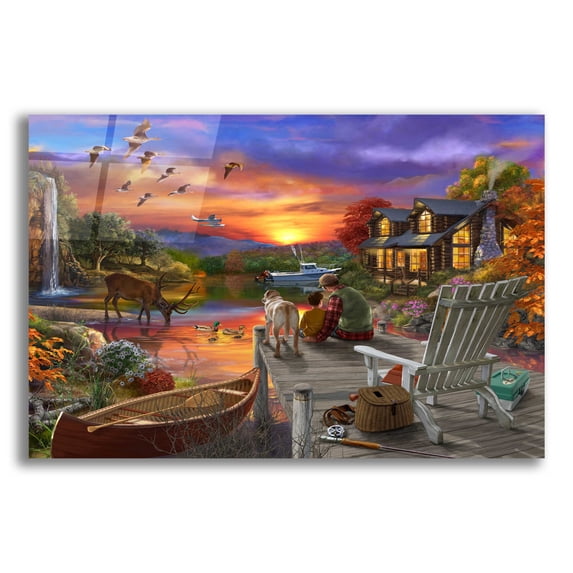 Epic Art 'Sunset Cabin 11-25' by Bigelow Illustrations, Acrylic Glass Wall Art, 16"x12"