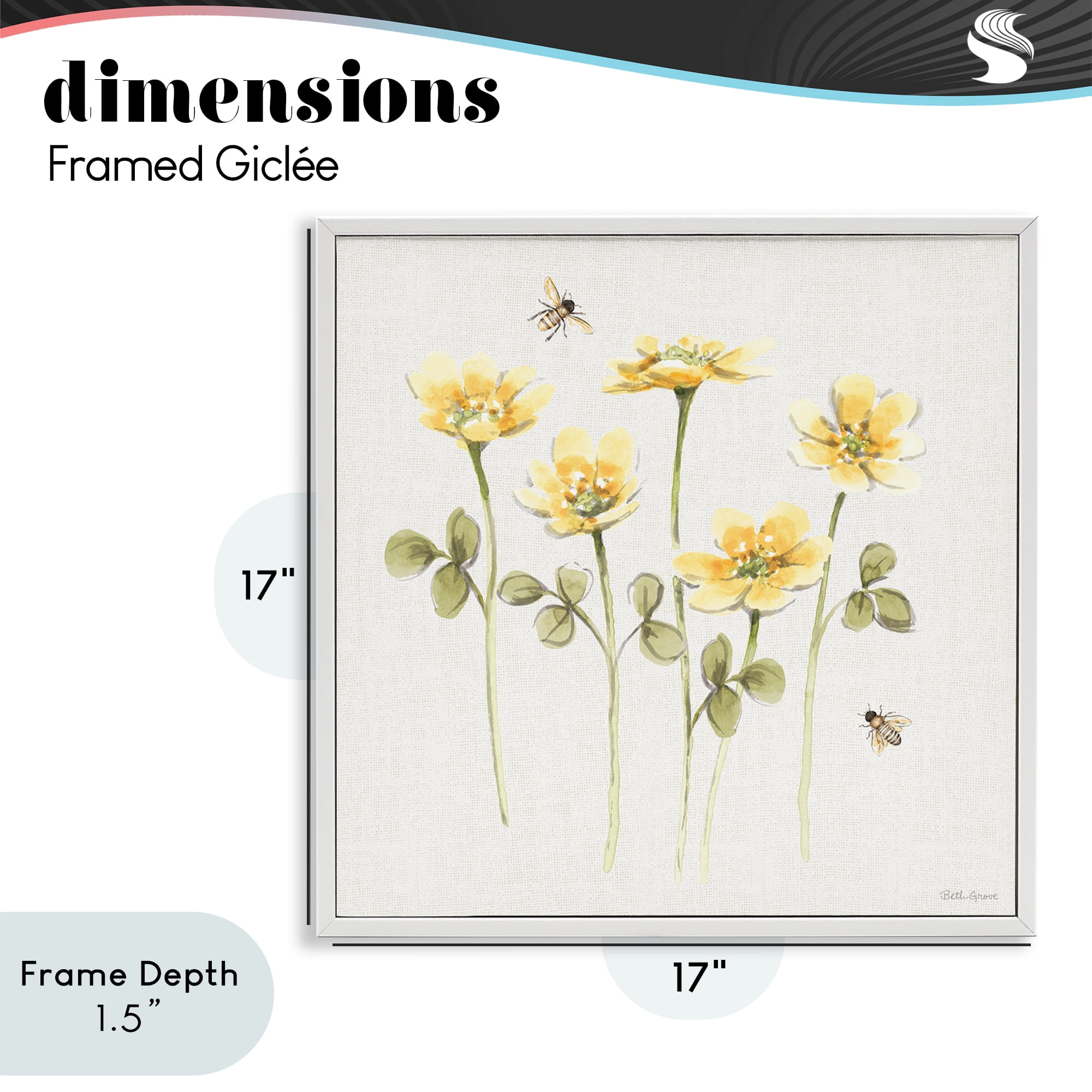 Stupell Industries Sweet Yellow Honey Flowers White Framed Giclee Art, design by Beth Grove
