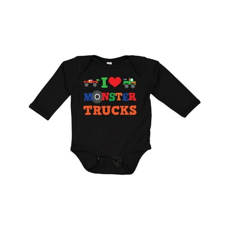 

Inktastic I Love Monster Trucks Gift Baby Boy or Baby Girl Long Sleeve Bodysuit