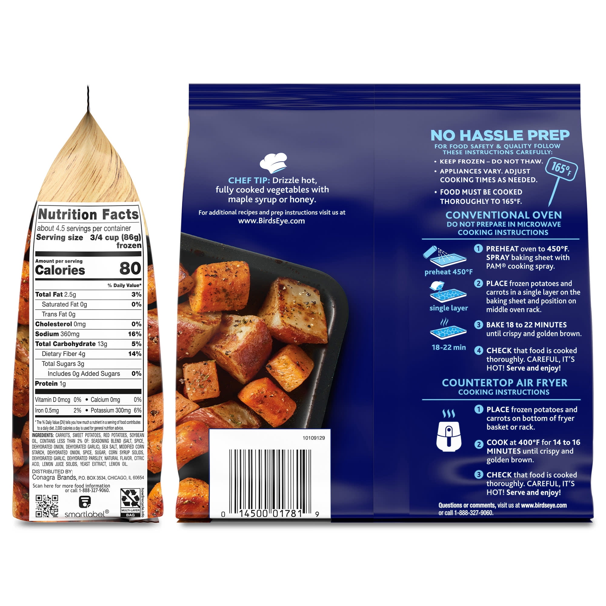 Birds Eye Oven Roasters Seasoned Sweet Potatoes, Carrots & Red Potatoes, Frozen Vegetables, 14 oz.