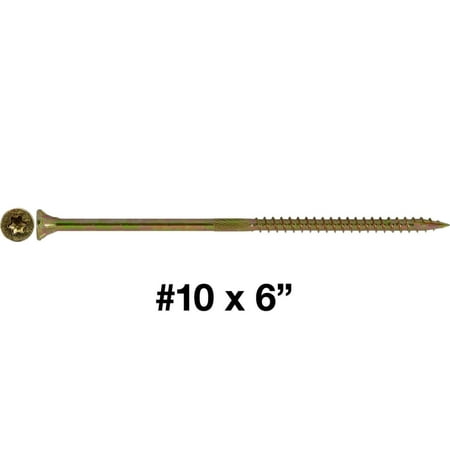 

Jake Sales Brand #10 X 6” Torx/Star Wood Screw ~ 33 Screws - Multipurpose Yellow Zinc Coated - 1 Pound