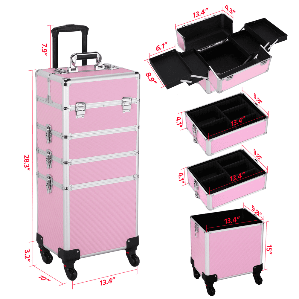 Renwick 4-in-1 Rolling Cosmetic Professional Makeup Case, Pink