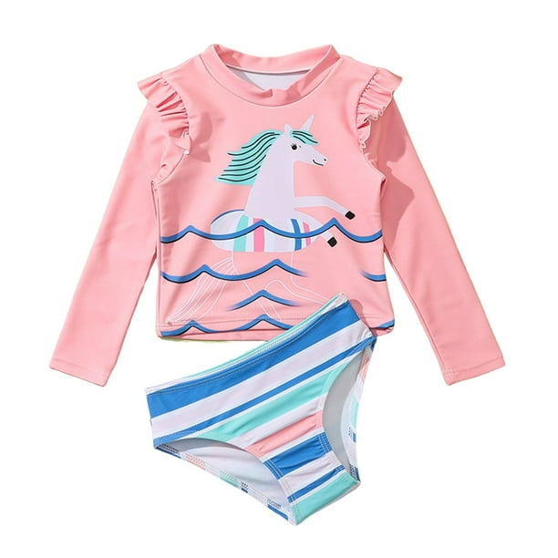 Phenas Girls Long Sleeve Rashguard Swimsuit Set Two Piece Bathing Suit