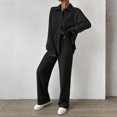 thumbnail image 2 of dGslk Women's Casual Fashion Solid Color Button Cardigan Lapel Two-Piece Suit Black XL, 2 of 2