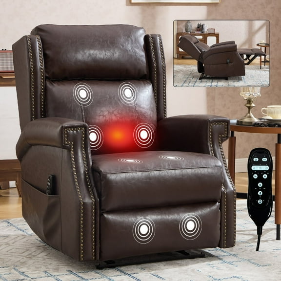 Recliner Chair with 8 vibrating nodes and 3 massage modes for Adults, Heavy Duty Faux Leather Manual Recliner with Side Pocket for Living Room, Office, Antique Brown