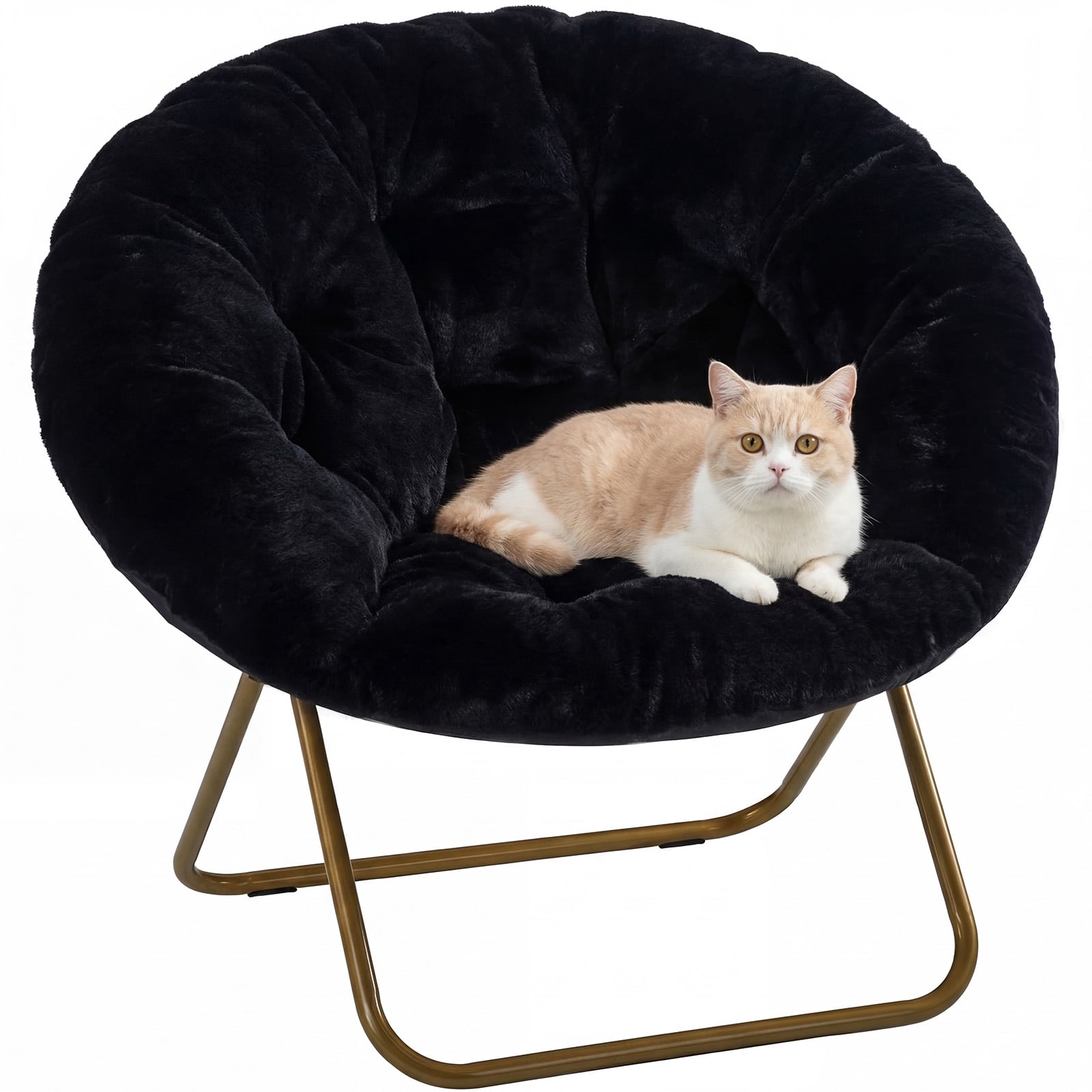 Comfortable Faux Fur Disc Chair, Adult Size Black, for Bedroom Living Room Furniture