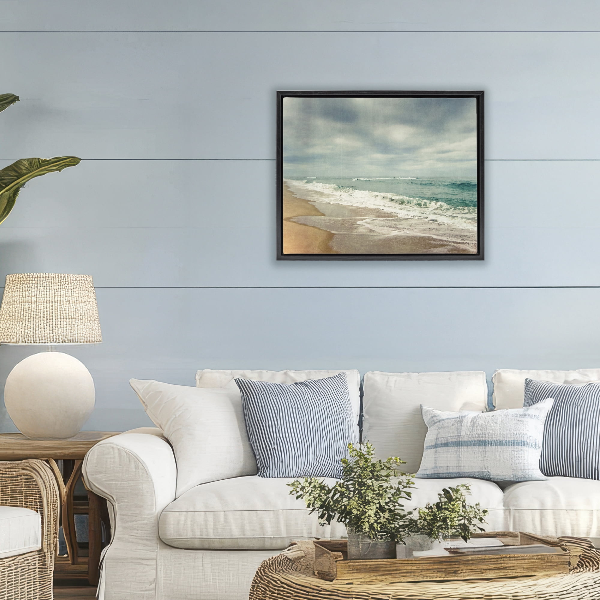 Stupell Industries Tranquil Waves Along Sandy Coast Black Framed Floater Canvas Wall Art, design by Dirk Wüstenhagen