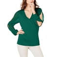 thumbnail image 2 of INC Womens Illusion Surplice Pullover Blusa, Verde, Grande, 2 of 2