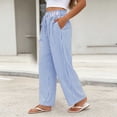 thumbnail image 6 of GUACER Women's Striped High-Waisted Wide Leg Pants with Drawstring - Casual Loose Fit Trousers for Summer & Lounge, 6 of 6