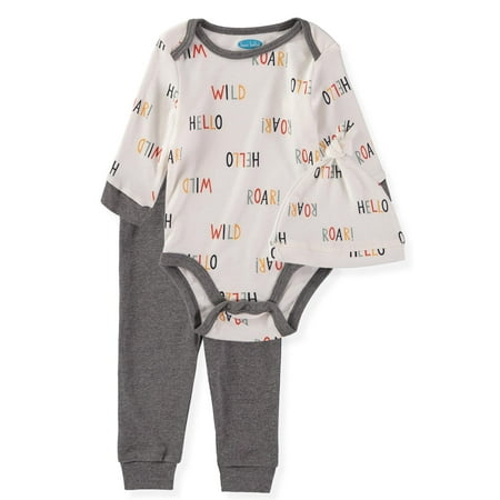 Bon Bebe Baby Boys 0-9 Months Roar Bodysuit Pant Set with Hat(Grey 3-6 Months)