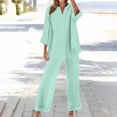thumbnail image 4 of Womens 2 Piece Lounge Set Solid Button Down Long Sleeve Shirt and Wide Leg Pants Streetwear Suits, 4 of 5