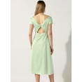 thumbnail image 3 of DARING DIVA Satin Cowl Neck Cap Sleeve Backless Split Midi Dress L Light Green, 3 of 6