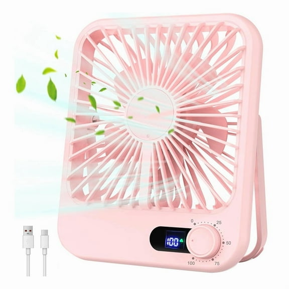 Travel Fan for Sleeping, Portable Fan for Travel Rechargeable with Digital Display,100 Speed Wind Personal USB Fan Pink