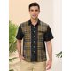 thumbnail image 2 of Camisa diseño patchwork a cuadros mangas cortas botones bloques color caqui negro T M, 2 of 6