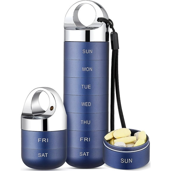 Metal Travel Pill Organizer, Portable Waterproof Weekly Pill Box, Large Aluminum Alloy Pill Case Container, BPA Free 7 Day Daily Medicine Organizer Holder for Vitamin, Fish Oil, Supplement
