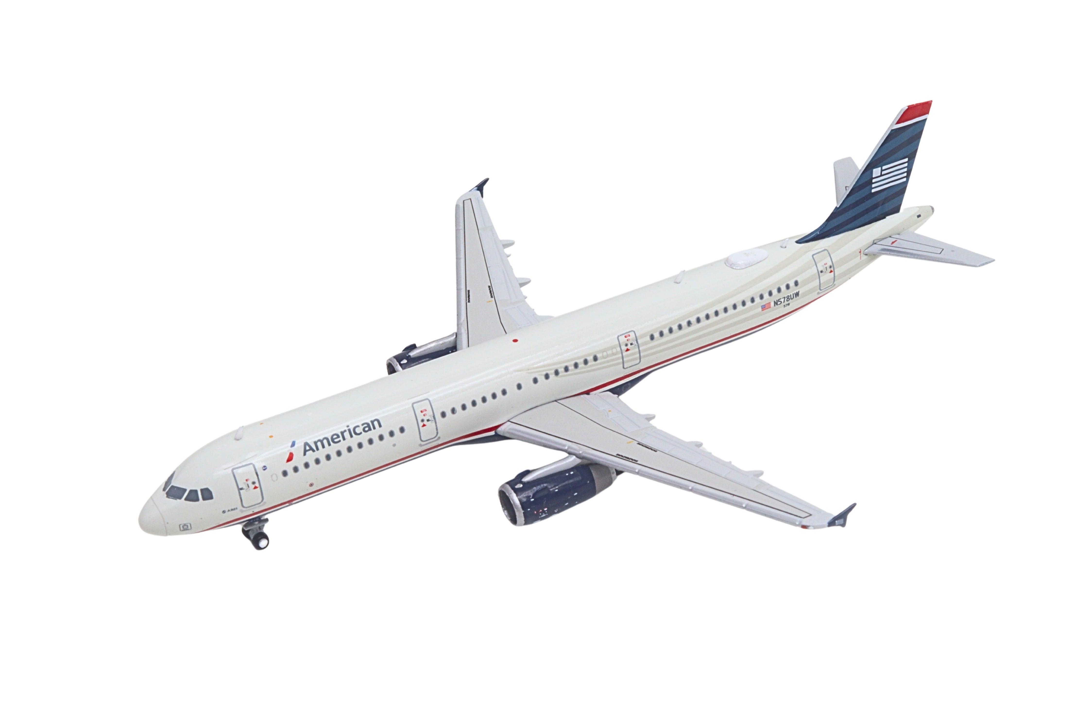 Airbus A321 Commercial Aircraft "American Airlines - US Airways Heritage Jet" (N578UW) White with Blue Tail 1/400 Diecast Model Airplane by GeminiJets