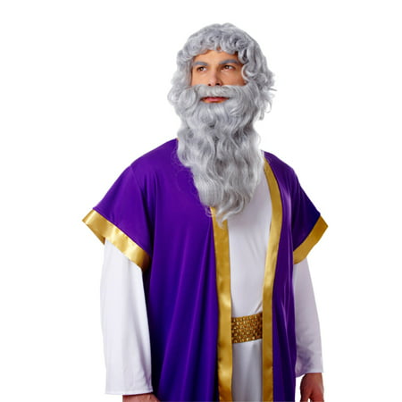 Biblical Long Grey Greek Roman Moses Zeus Wig Beard Costume Set