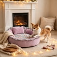 thumbnail image 5 of romoty All Season Round Pet Bed, Purple Medium 20 Inch Soft Floral Ruffled Plush Kitty Cushion Warm Dog Bed for Cats Small Dogs, 5 of 6