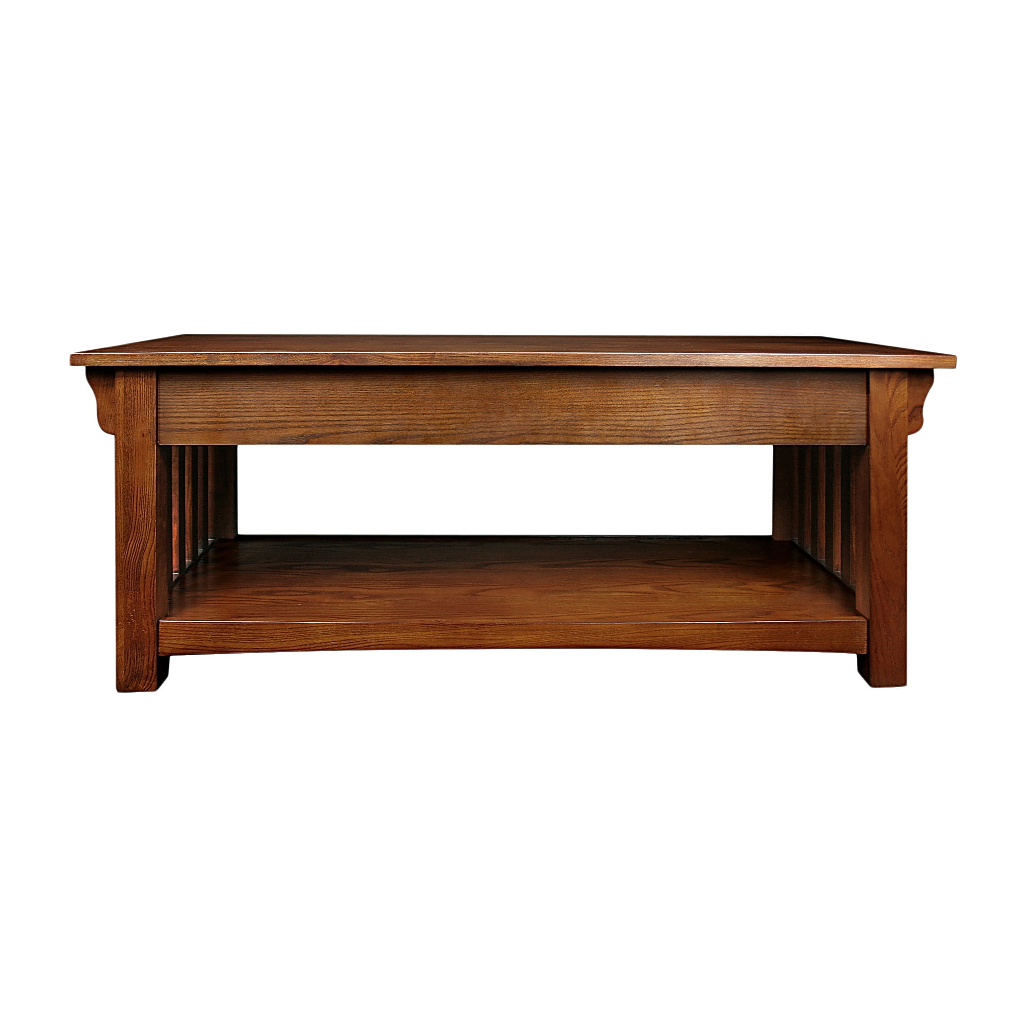 Leick Home Mission Solid Wood Coffee Table with Drawers and Shelf, Medium Oak Finish