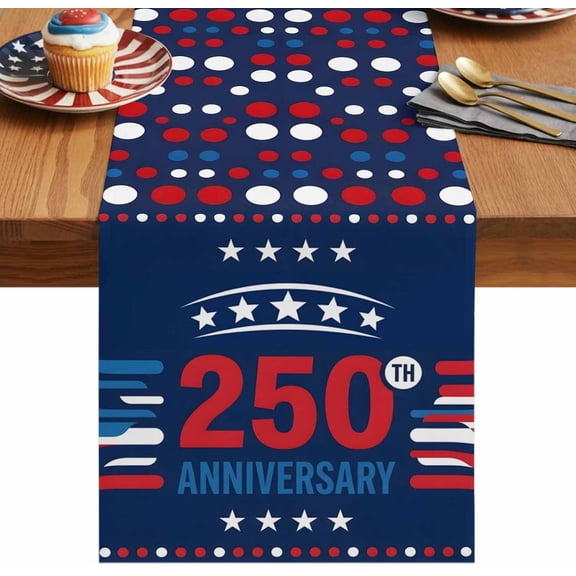 4th of July Table Runner 13x36 Inches Long, 250th Anniversary Table Runners Patriotic Star Polka Dots Dresser Scarves Kitchen Dining Table Decorations for Home Holiday Party Independence Day Decor