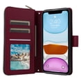 thumbnail image 5 of for iPhone 11 Wallet Case, Multi-Functional Zipper Purse Case, with Flip Stand Card Holder PU Leather Phone Cover with Lanyard & Wrist Strap for iPhone 11, Winered, 5 of 9