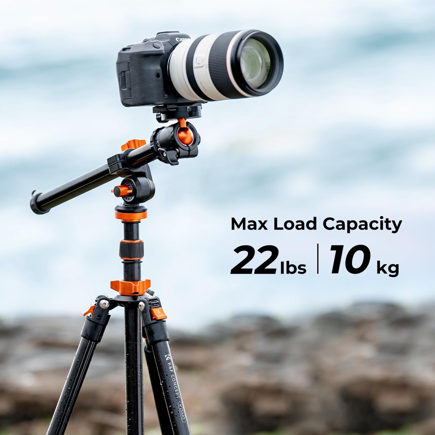 K&F CONCEPT 2m/78" Overhead Aluminum DSLR Tripod Compact Portable Vlog Tripod Monopod 22lbs/10kg Load with Rotatable 360° Center Column K234A7+BH-28L