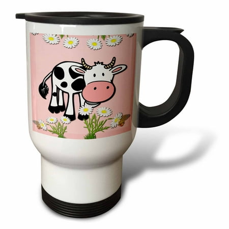 3dRose Cute cow. Pink. Kids decor. Popular print. Best seller., Travel Mug, 14oz, Stainless