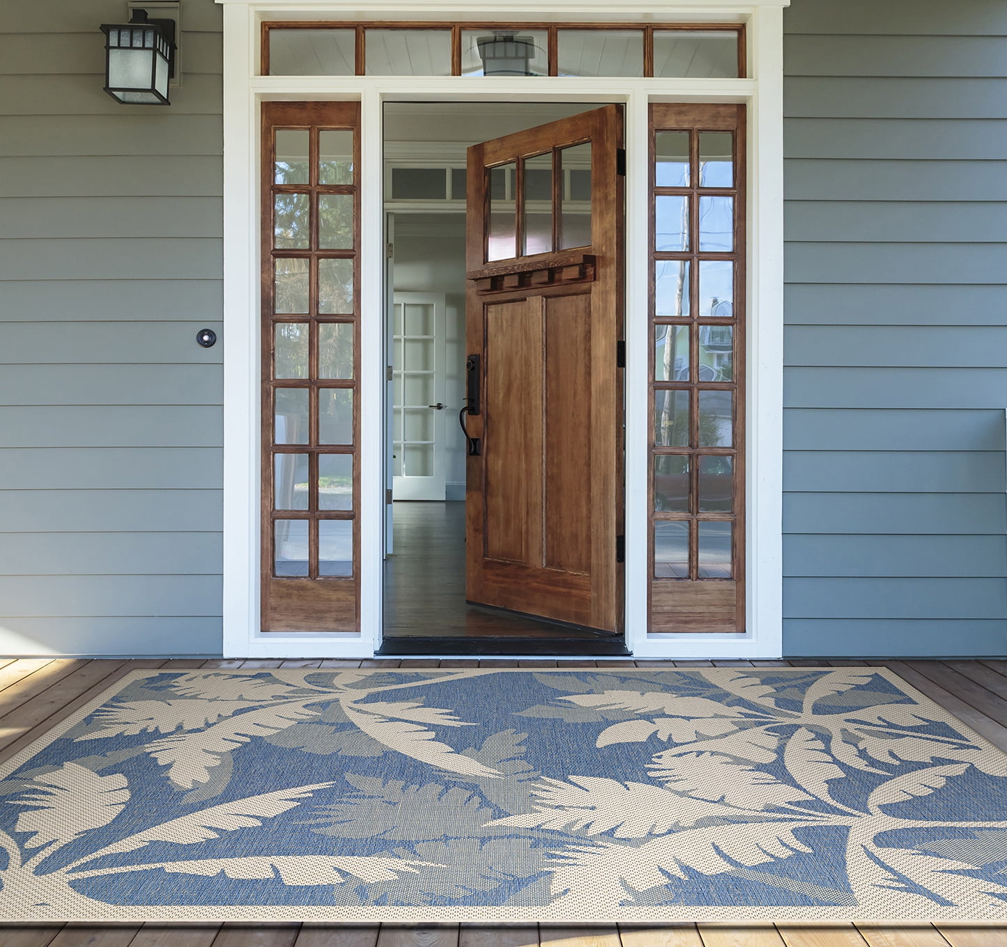 Couristan Monaco Coastal Flora Indoor / Outdoor Area Rug, Ivory-Sapphire Blue, 5'3" x 7'6"