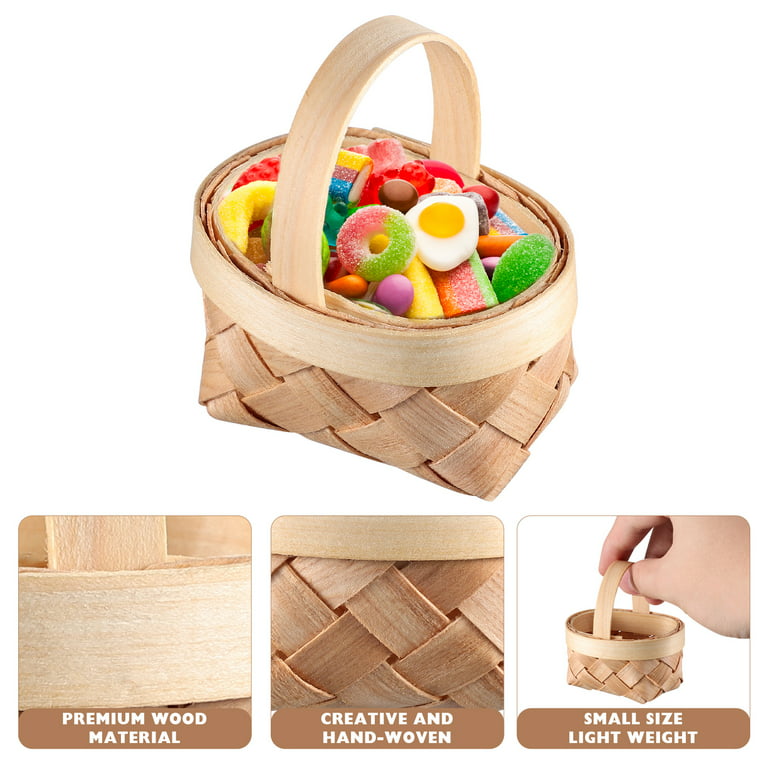Abaodam 12 Pcs Small Wooden Basket Mini Candy Baskets Candy Storage Basket  Sundries Basket Mini Easter Basket Small Gift Basket Wood Woven Basket