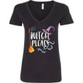 thumbnail image 3 of Inktastic Halloween Witch, Please Broom, Purple Hat, Spider and Snake Women's V-Neck T-Shirt, 3 of 5