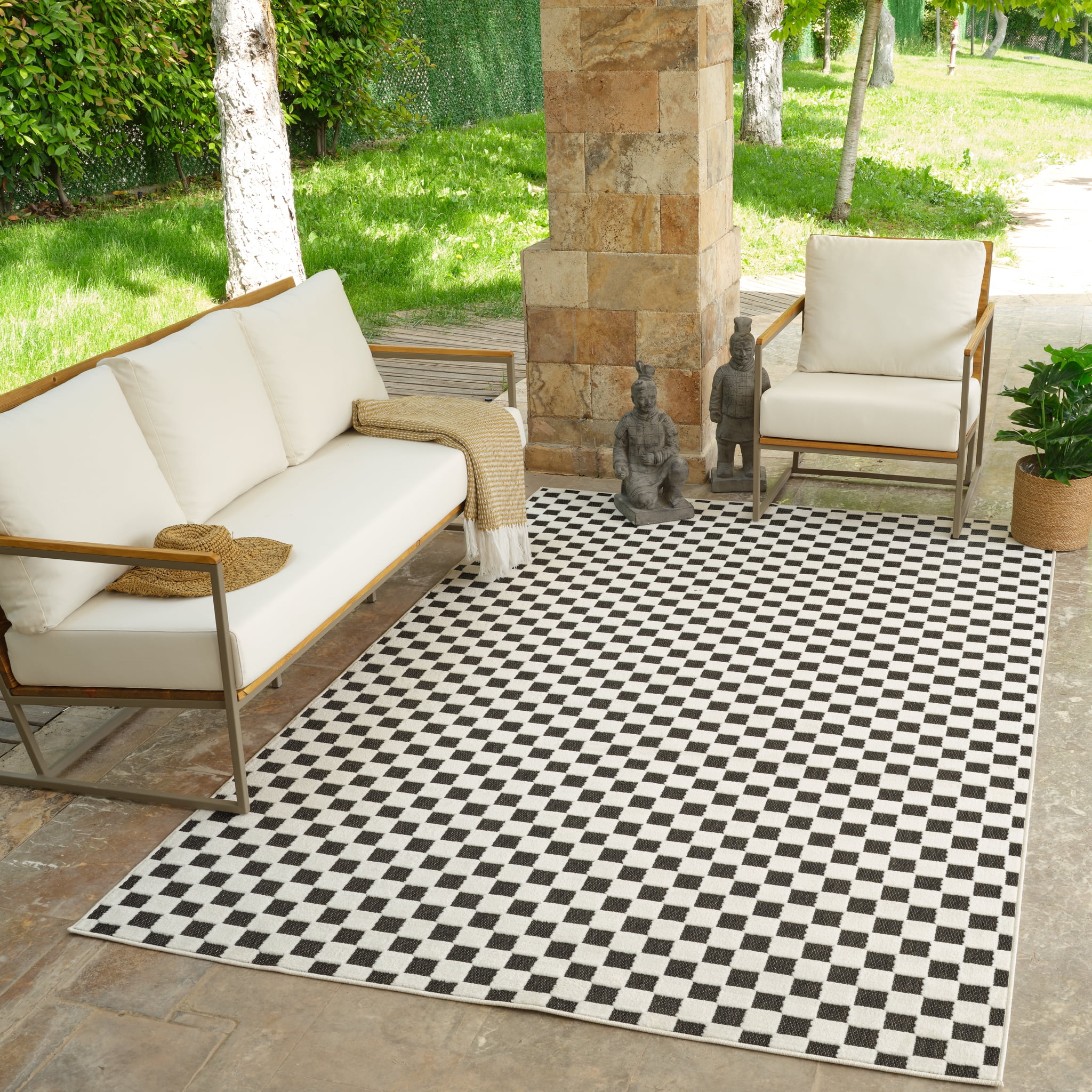 Rug Branch Maise Checkered Indoor Outdoor Area Rug, Black White, Modern - Entryway, Hallway, Bathroom, and Kitchen