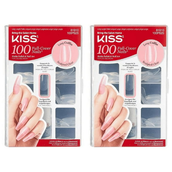 KISS Salon Acrylic Natural Nails - 100 Piece Kit Sculpted Clear - 100PS25C 2-Pack