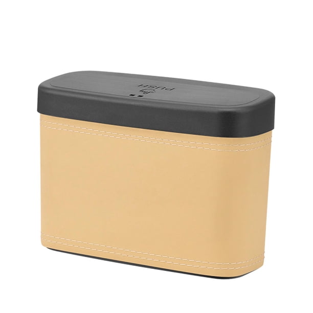 Mini bote de basura para coche, bote de basura universal para coche, cubo de basura de cuero PU para coche Beige