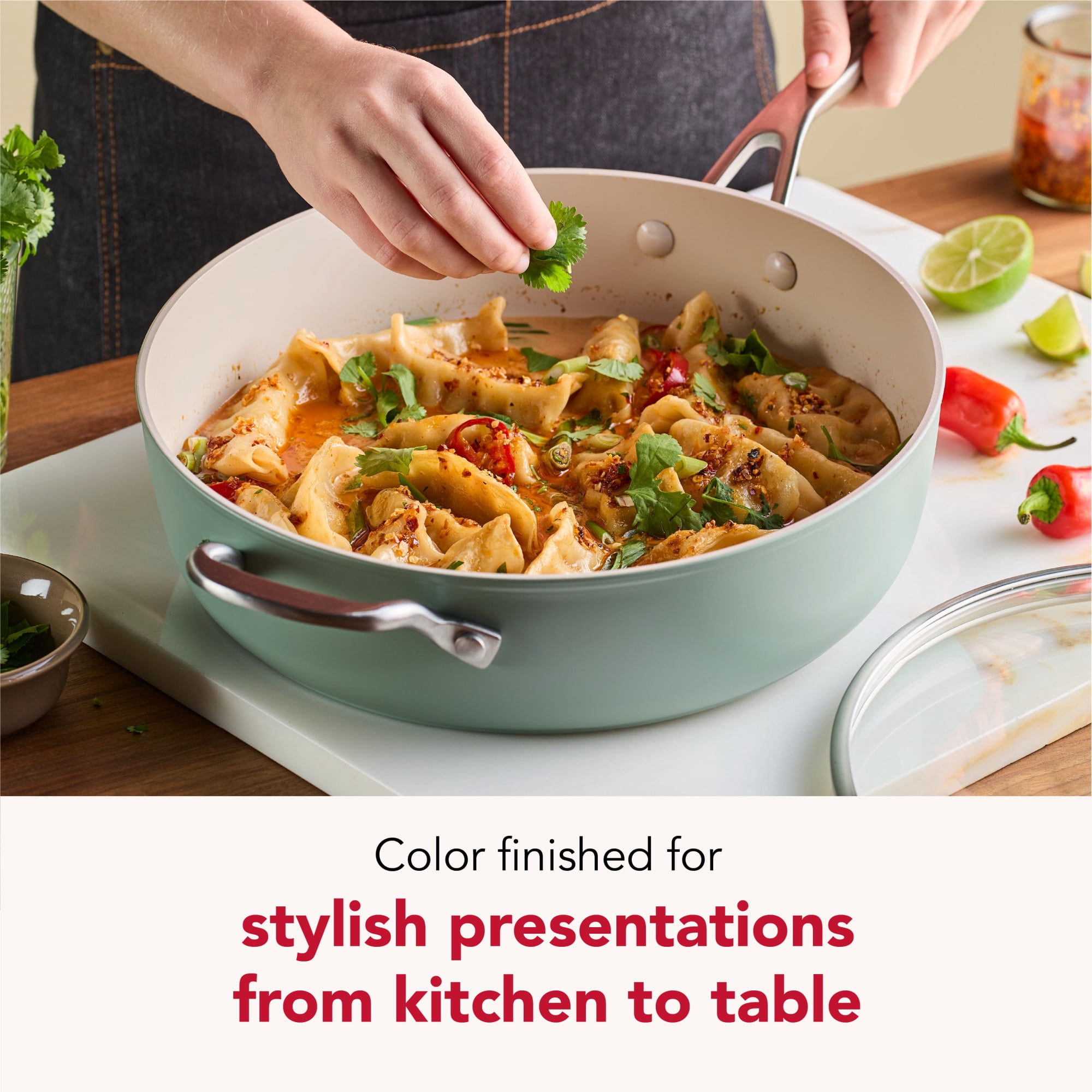 KitchenAid Hard-Anodized Ceramic Induction Saute Pan with Lid and Helper Handle, 5-Quart, Cardamom