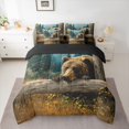 thumbnail image 2 of jejeloiu Jungle Animals Bear 7 Pieces Bedding Comforter Set,Teal Brown Full Bedding Set For Boys Kids Reversible, 2 of 8