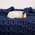 thumbnail image 5 of Mooreeke Chunky Knit Blanket 50"x60" Navy Blue Soft Washable Chenille Throw Blanket Cozy 100% Handmade Crochet Blankets with Jumbo Chenille Yarn for Couch Bed Sofa Room Decor, 5 of 7