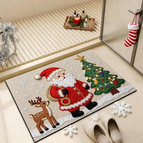 ToyKingdee Christmas Kitchen Rugs Bathroom Rug Non-Slip Red Door Mat Rugs for Entryway Indoor, Small Washable Throw Soft Bath Mat, Holiday Decor Untra-Thin Carpet