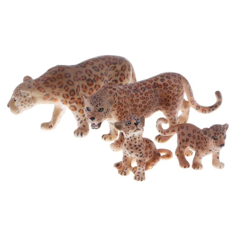 4Pcs Plastic Realistic Jaguar Wild Animal Model Action Figure Doll Toy for Kids  Toddlers, Home Decor, Collection 