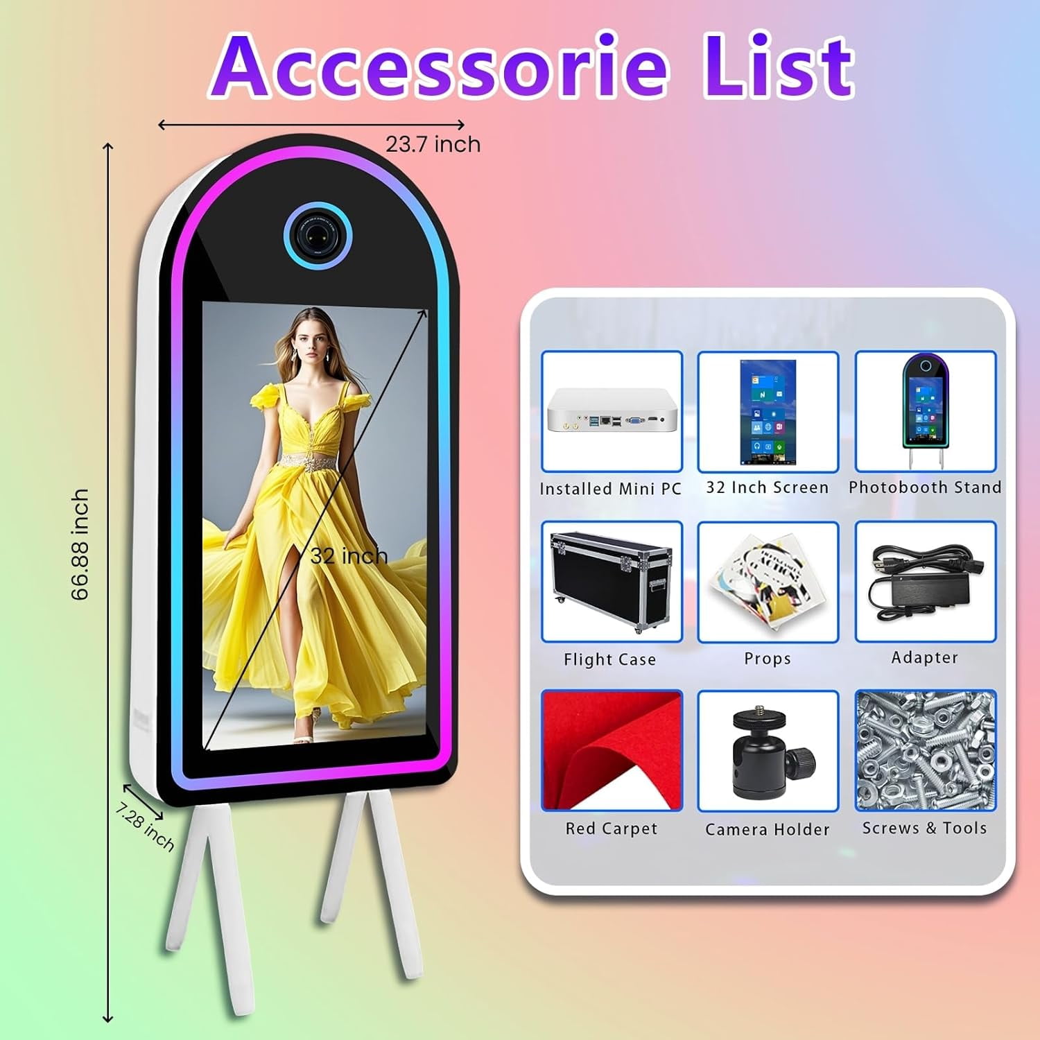 LivFiv Portable Magic Mirror Selfie Photo Booth 32 inch Touch Screen for Party Events Wedding