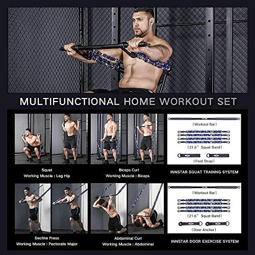 INNSTAR Resistance Bands Bar Exercise Bands Attachment 38 Black Max Load 800lb for Home Gym Workout Full Body Workout Power Lifting Fitness Bar Portable Gym 3.0 Camo Navy Walmart