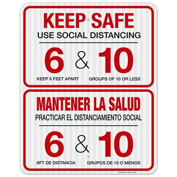 Social Distancing Sign, Social Distancing English And Spanish Sign, 24x30 Reflective Aluminum EGP