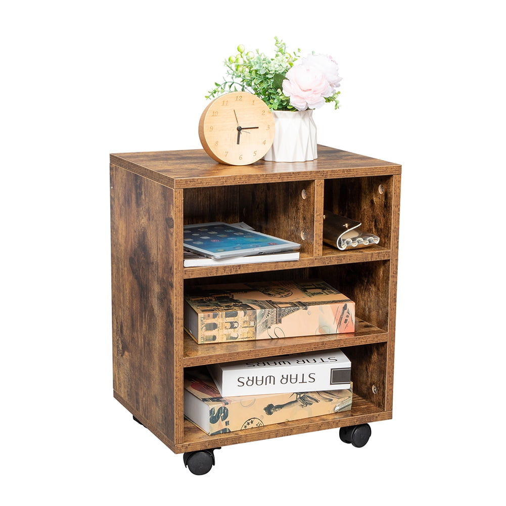 Kerpooman Office File Cabinets, Four Grids with Four Wheels MDF and PVC - Antique Wood Color Kerpooman Office File Cabinets, Four Grids with Four Wheels MDF and PVC - Antique Wood Color