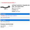 thumbnail image 2 of Left Outer Tie Rod End - Compatible with 2005 - 2012 Toyota Avalon 2006 2007 2008 2009 2010 2011, 2 of 2
