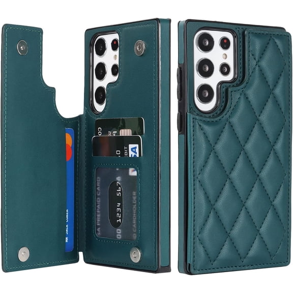 HCTian Flip Leather Wallet Case for Samsung Galaxy S22 Plus Phone Case with PU Kickstand Card Holder Purse for Women Girls,Double Magnetic Clasp Durable Shockproof Protective Cover