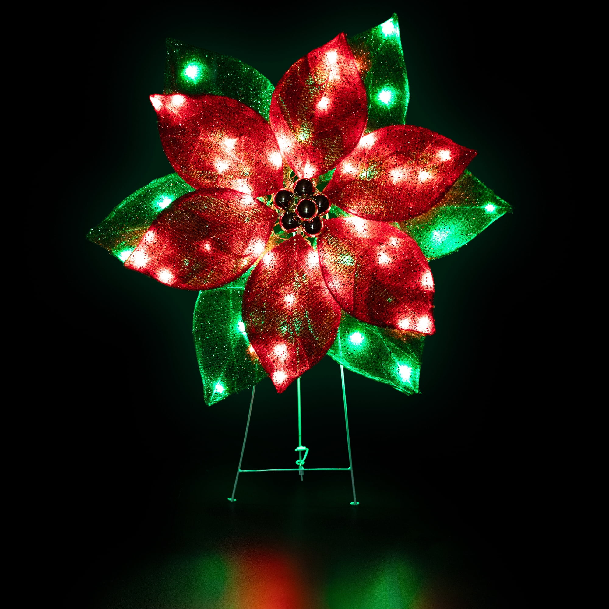 LED Lighted Poinsettia Outdoor Christmas Yard Decoration - 34" - Red and Green