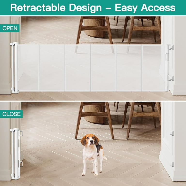 24 Inch Tall x 75 Inch Extra Wide Retractable Dog Gate for The House Short Dog Gate to Step Over Reinforced Mesh Puppy Gate for Doorways Step Over