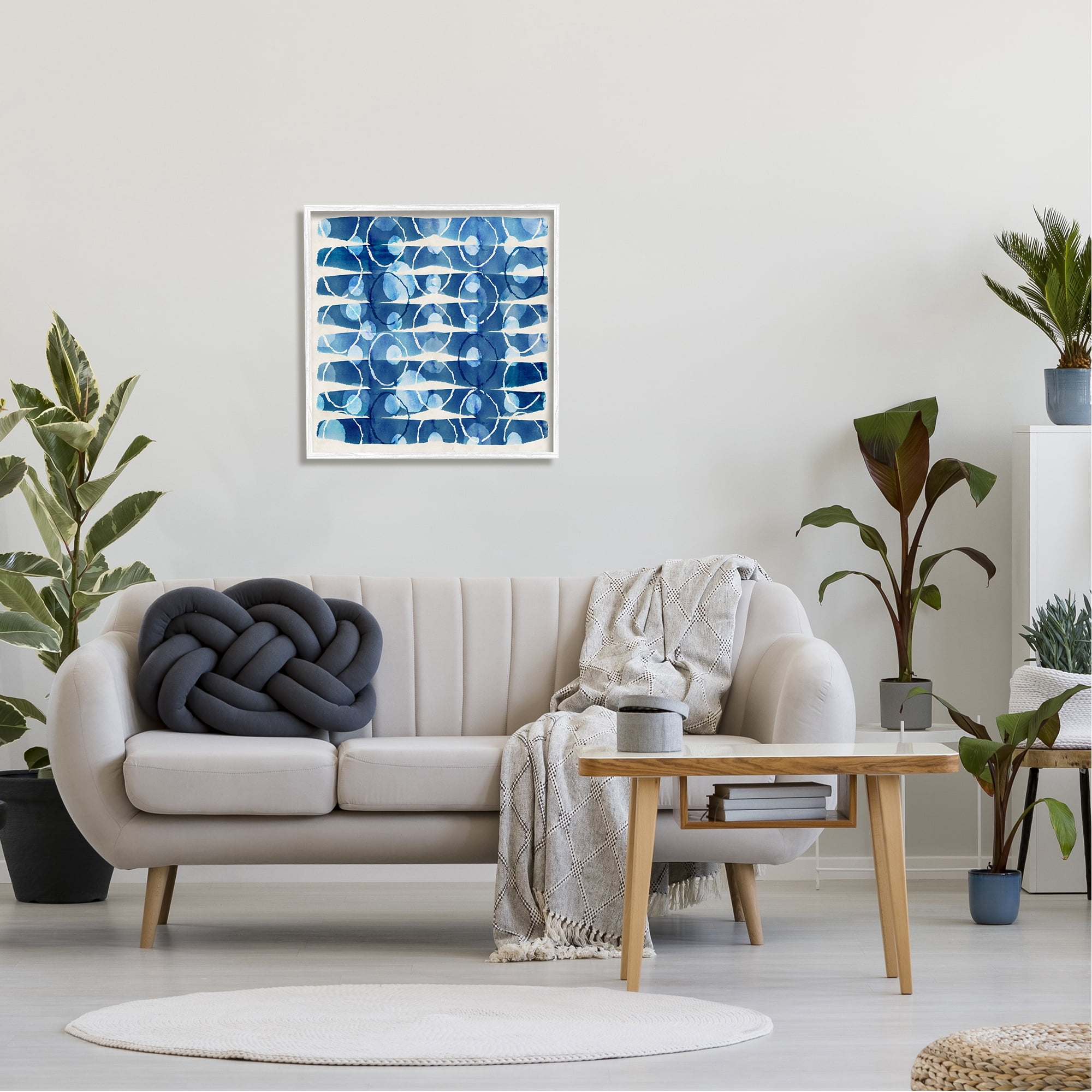 Stupell Industries Blue Patterned Watercolor Abstract Painting White Framed Art Print Wall Art, 24 x 24